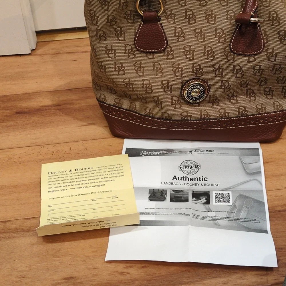 Dooney & Bourke  GUC Canvas Monogram Brown Tote Purse COA & Registration Card - Picture 13 of 15